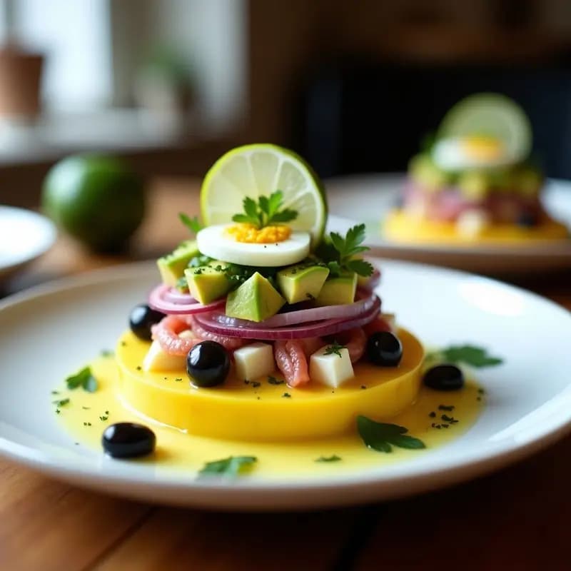 Causa Limeña de Pulpo y Aceituna Negra: Ensalada Peruana Gourmet en Capas