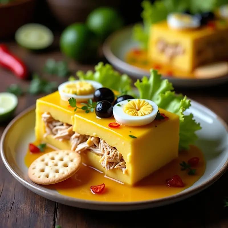 Causa Limeña Rellena de Pollo a la Huancaína: Receta Peruana Sin Gluten y Picante