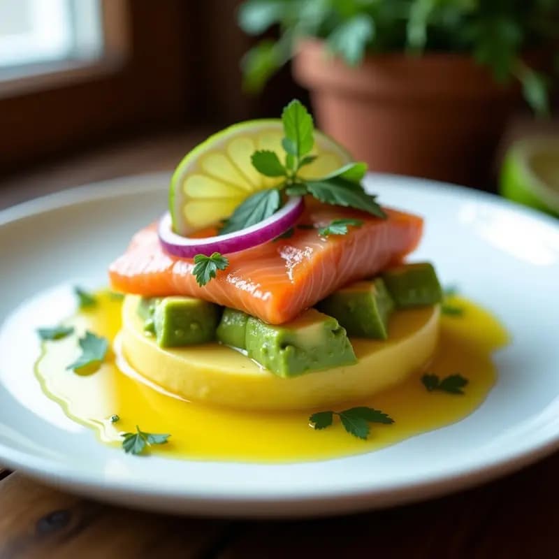 Causa Limeña de Salmón: Entrante Peruano con Aguacate y Limón en Capas