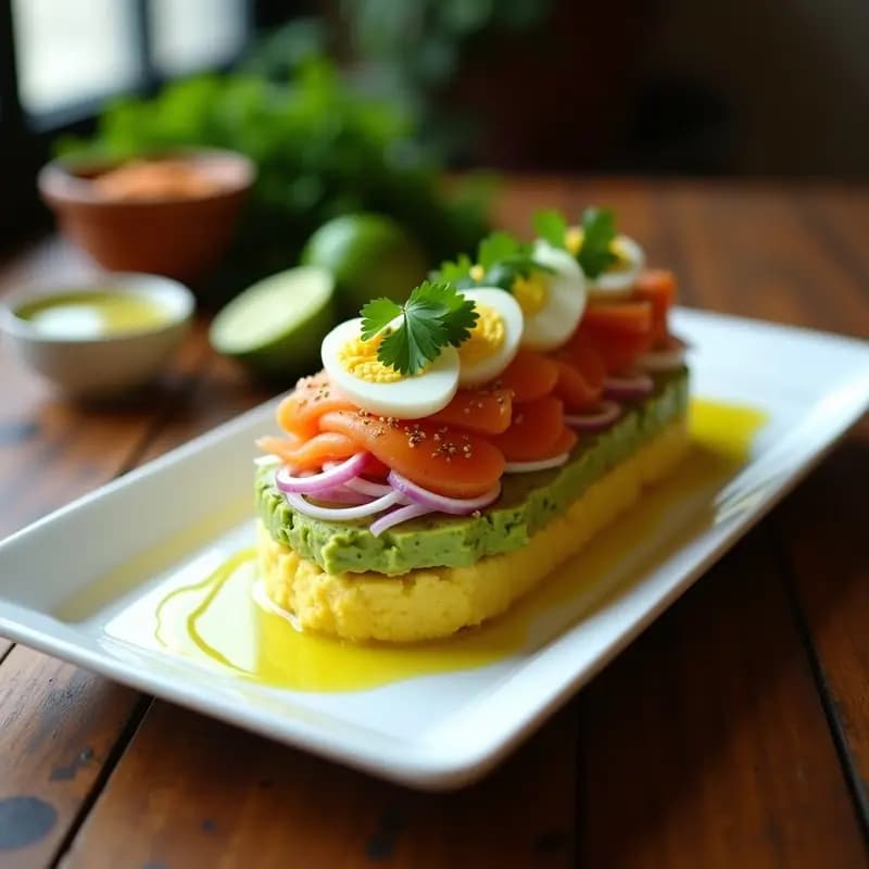 Causa Limeña de Salmón Ahumado y Aguacate: Receta Peruana Fría en Capas