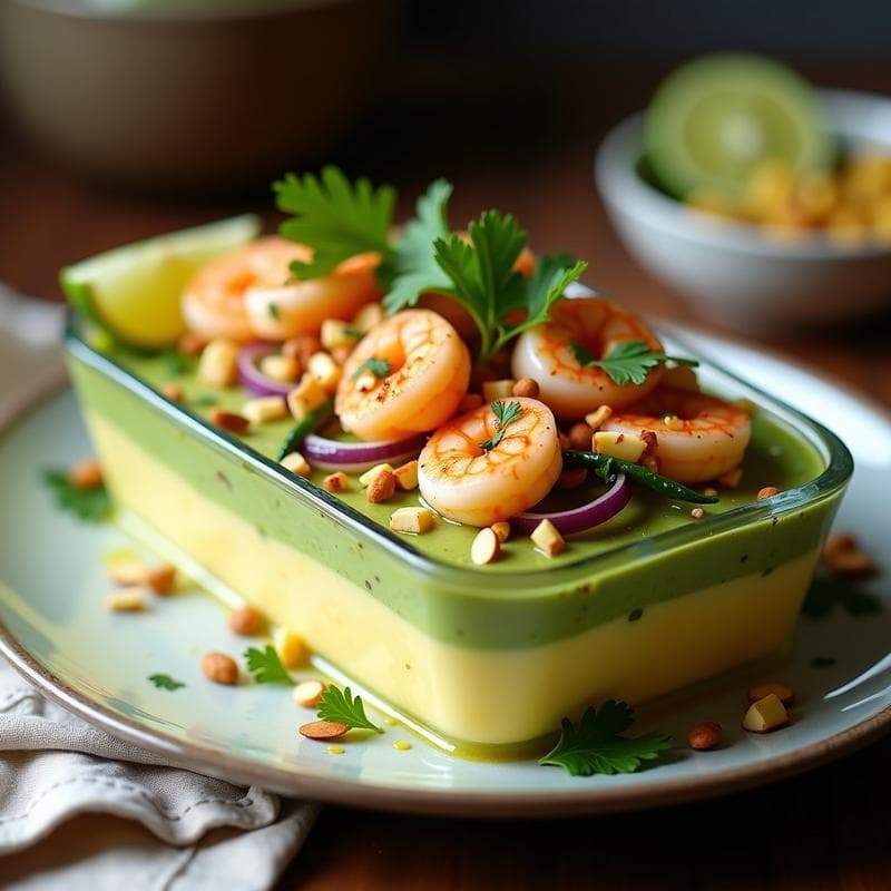 Causa Rellena de Palta y Langostinos al Ajillo: Receta Peruana Keto y Sin Harina en 25 Minutos