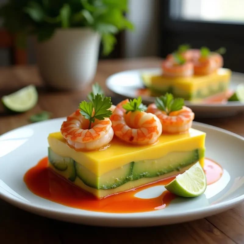 Causa Rellena de Palta y Langostinos con Salsa de Rocoto: Receta Peruana en Molde