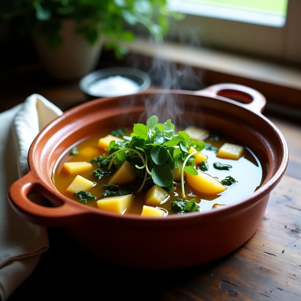 Cazuela de Berros y Patatas con Caldo de Algas: Receta Gallega Vegana y Detox