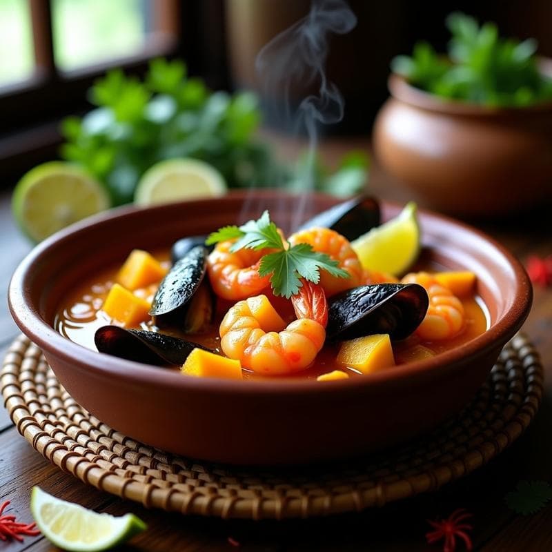 Cazuela de Mariscos con Azafrán y Ñame: Receta Caribeña Reconfortante en Olla Rápida