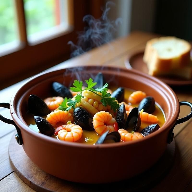 Cazuela de Mariscos y Hinojo: Receta Costera Española en Olla Exprés con Sabor a Mar
