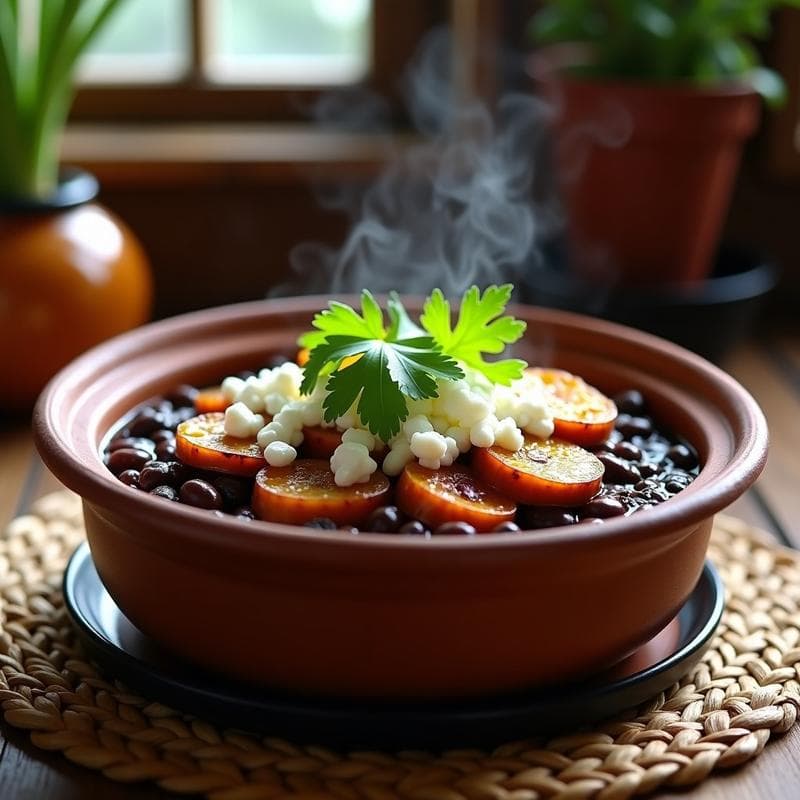 Cazuelita de Frijoles Negros con Plátano Maduro y Queso Fresco: Receta Colombiana en Olla Express
