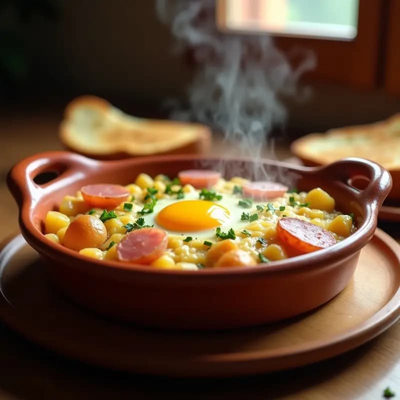 Cazuelita de Huevo con Patatas y Jamón: Receta de Tapa Caliente en 10 Minutos