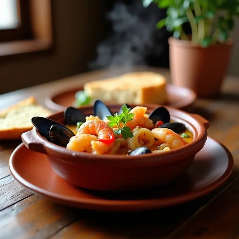 Cazuelita de Marisco: Guiso de Gambas, Mejillones y Calamares en Cazuela de Barro