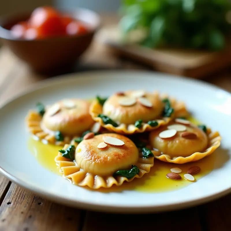 Cearchioghi con Espinacas y Queso Pecorino: Ravioli Córcega Sin Huevo y Crujientes