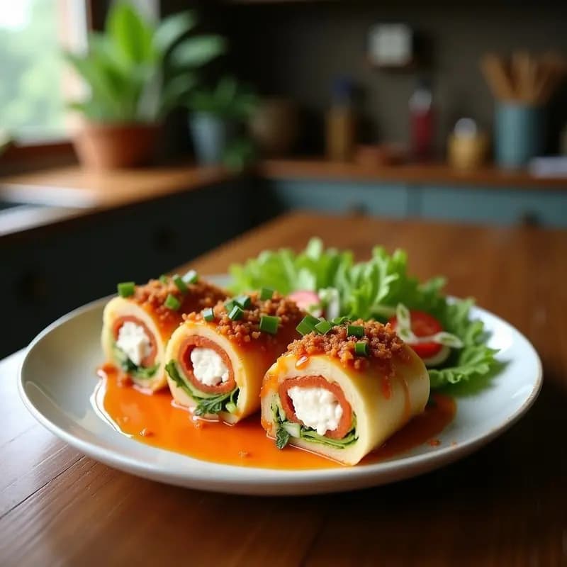 Ceasar Salad Roll Vietnamita con Pollo y Aderezo de Cacahuete: Ensalada en Hoja de Arroz