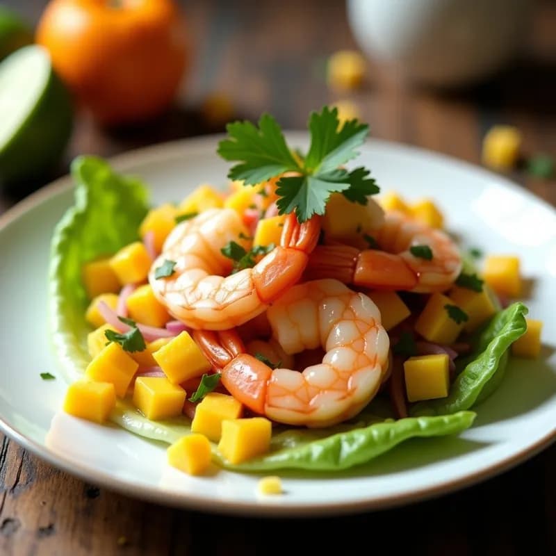 Cebiche de Camarón con Mango y Ají Amarillo: Receta Peruana en 15 Minutos sin Cocción