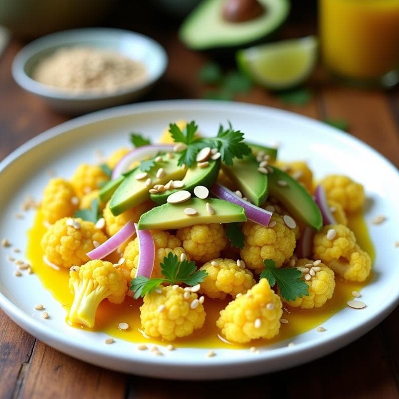 Cebiche de Coliflor con Cúrcuma y Limón: Receta Vegana Alta en Proteínas y Sin Cocinar