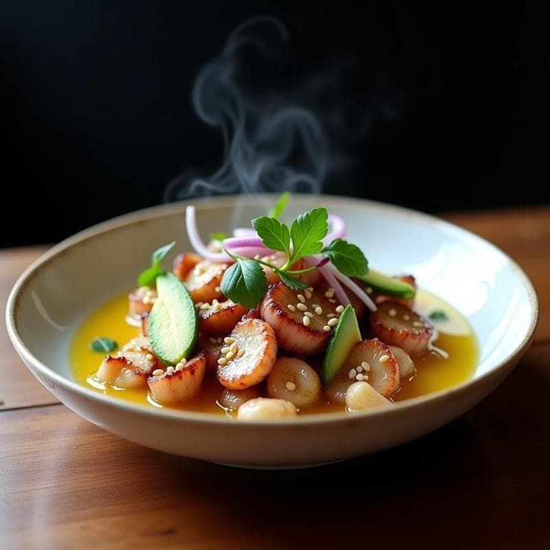 Cebiche de Pulpo Asado al Miso: Receta Peruana-Japonesa Gourmet en 25 Minutos