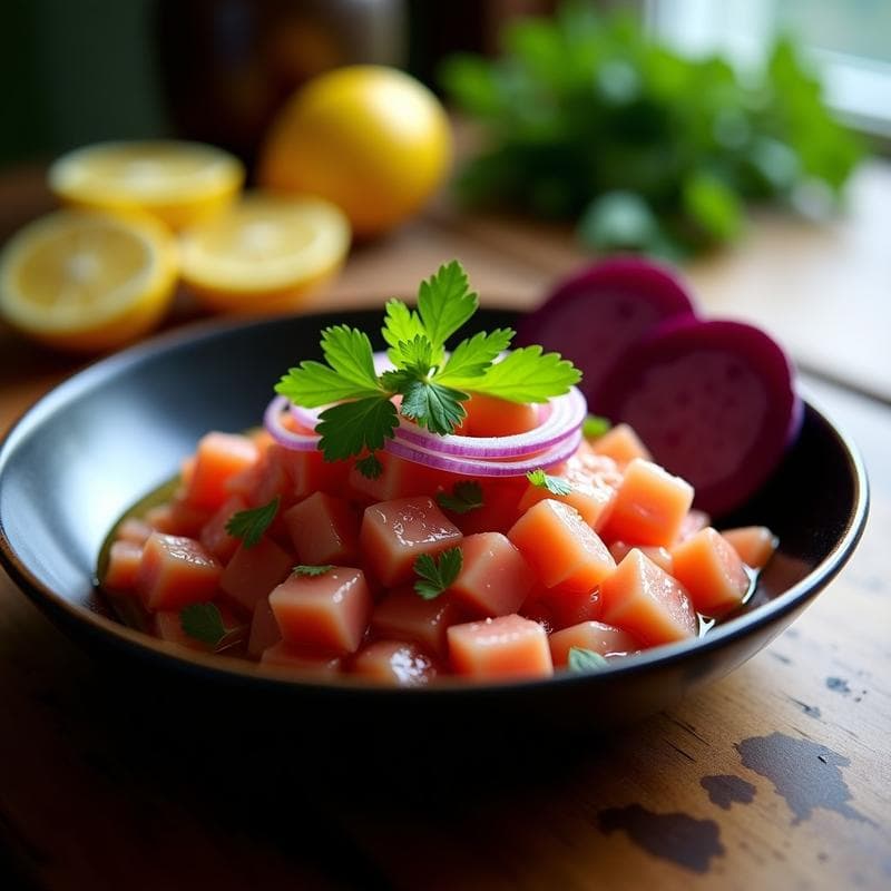 Cebiche de Tuna Ahumada con Limón Vertido: Receta Peruana Gourmet en 15 Minutos