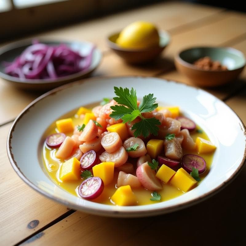 Cebiche de Pulpo con Mango y Ají Amarillo: Receta Peruana Express con Toque Tropical