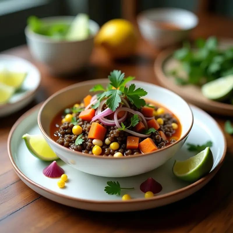 Cebiche Vegano de Coruina y Lentejas: Receta Peruana Alta en Proteína en 20 Minutos