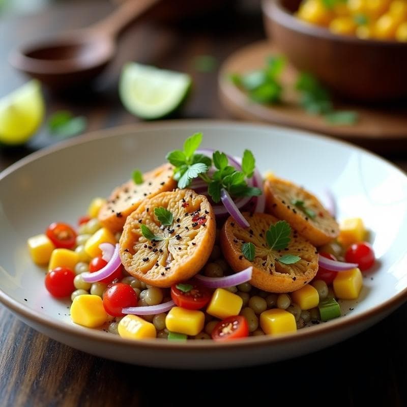 Cebiche Vegano de Corujo Asado en Airfryer: Receta Peruana con Toque Ahumado en 20 Minutos
