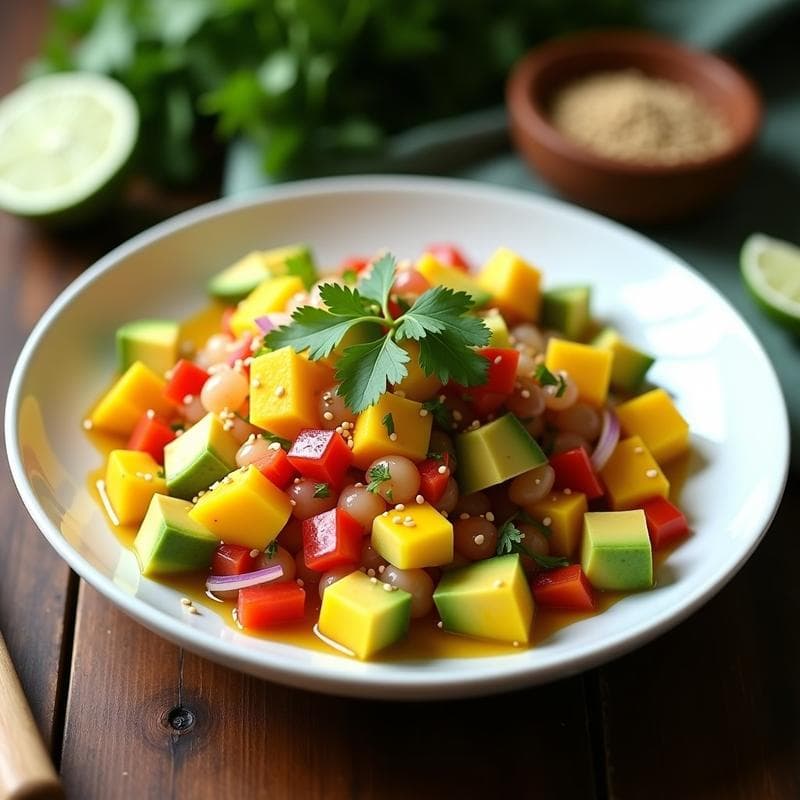 Cebiche Vegano de Mango y Aguacate: Receta en Airfryer con Toque Ahumado y Sin Cocción