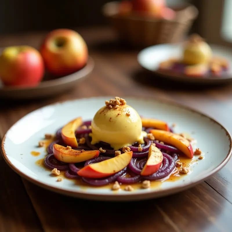 Ceberollas de Canela y Manzana Asada con Helado de Cúrcuma: Postre Francés Sin Azúcar