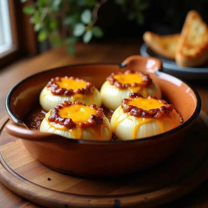 Cebollas Rellenas de Carne Molida y Queso Derretido: Aperitivo Abundante y Sabroso