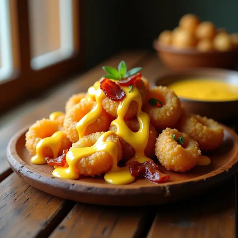 Cebollitas Crujientes con Salsa de Queso Cheddar y Panceta: el Aperitivo que No Bastará con Uno