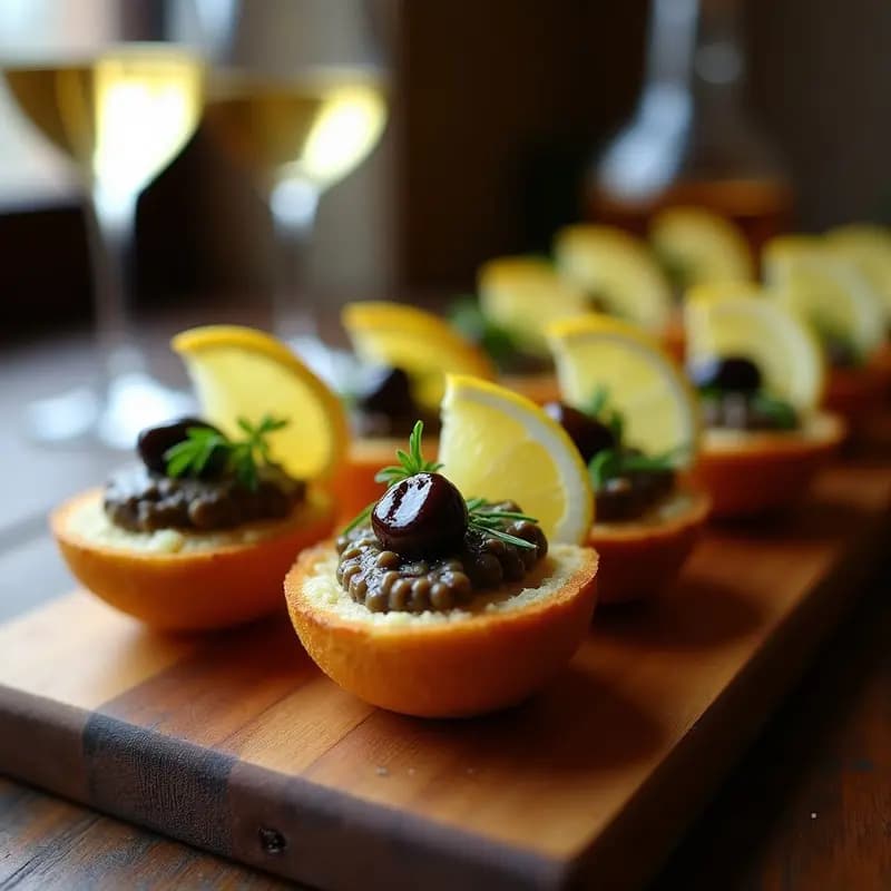 Cechetti de Ancova y Aceitunas Negras: Aperitivo Veneciano en Cuchara de Pan