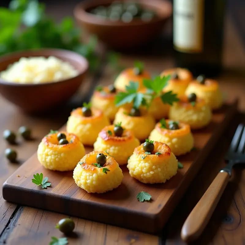 Cechetti de Bacalao desalado y Polenta Cremosa: Aperitivo Italiano Keto