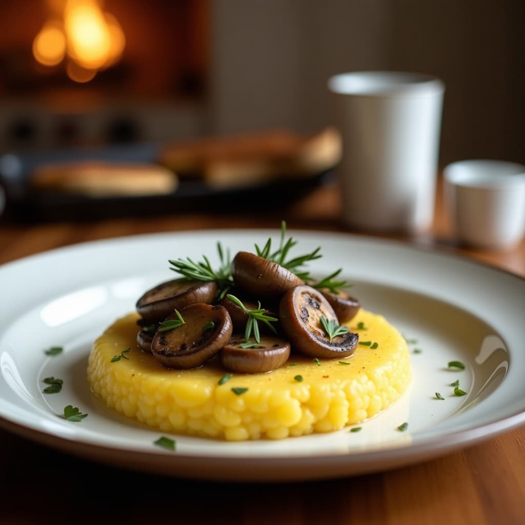 Cechetti de Polenta con Champiñones Portobello y Trufa: Entrante Italiano Gourmet