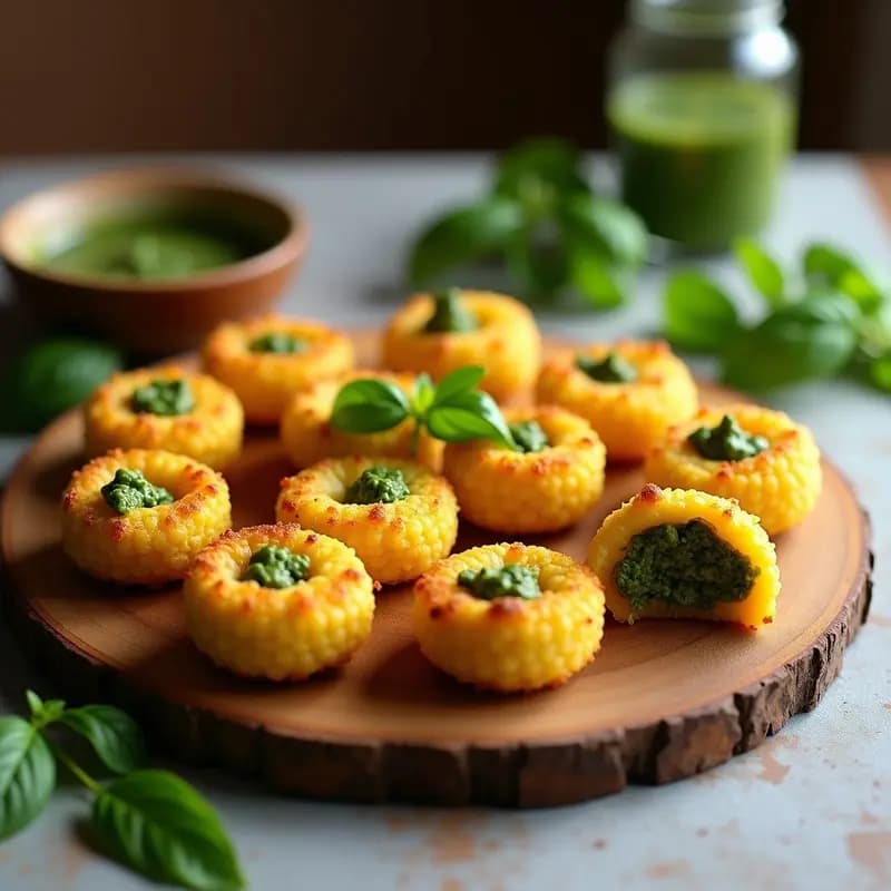 Cechetti de Polenta con Pesto de Espinacas y Anchoas: Receta Italiana Keto en Airfryer Crujiente