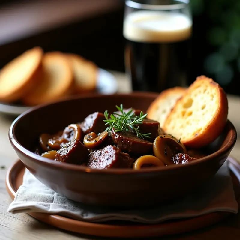 Cechevin de Res Estofado con Cerveza Negra y Champiñones: Receta Belgaslow Cooking Tradicional
