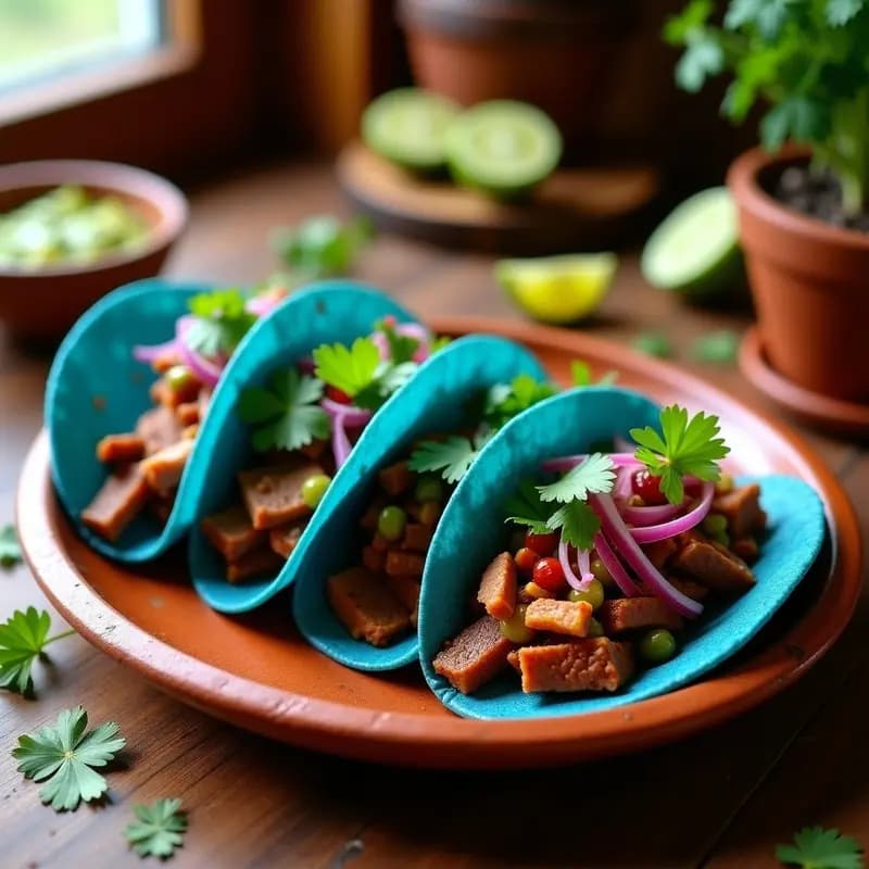 Cecina Enchilada en Tacos Azules: Receta Mexicana Tradicional con Toque de Achote en 25 Minutos