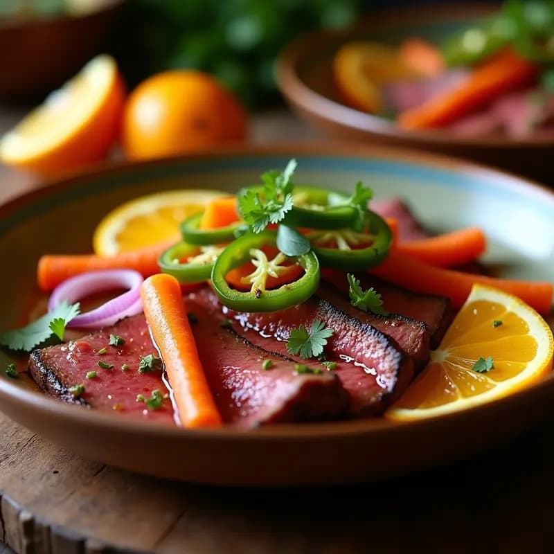 Cecina con Encurtidos y Naranjas: Receta Mexicana Rápida y Alta en Proteína