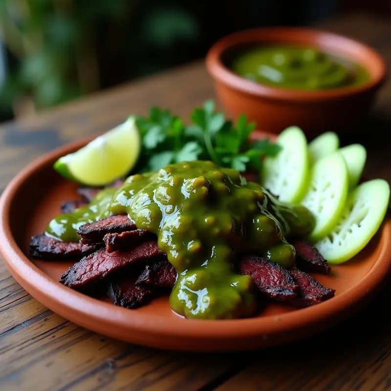 cecina de Res con Salsa Verde y Nopales: Receta Mexicana Alta en Proteína y Sin Carbohidratos