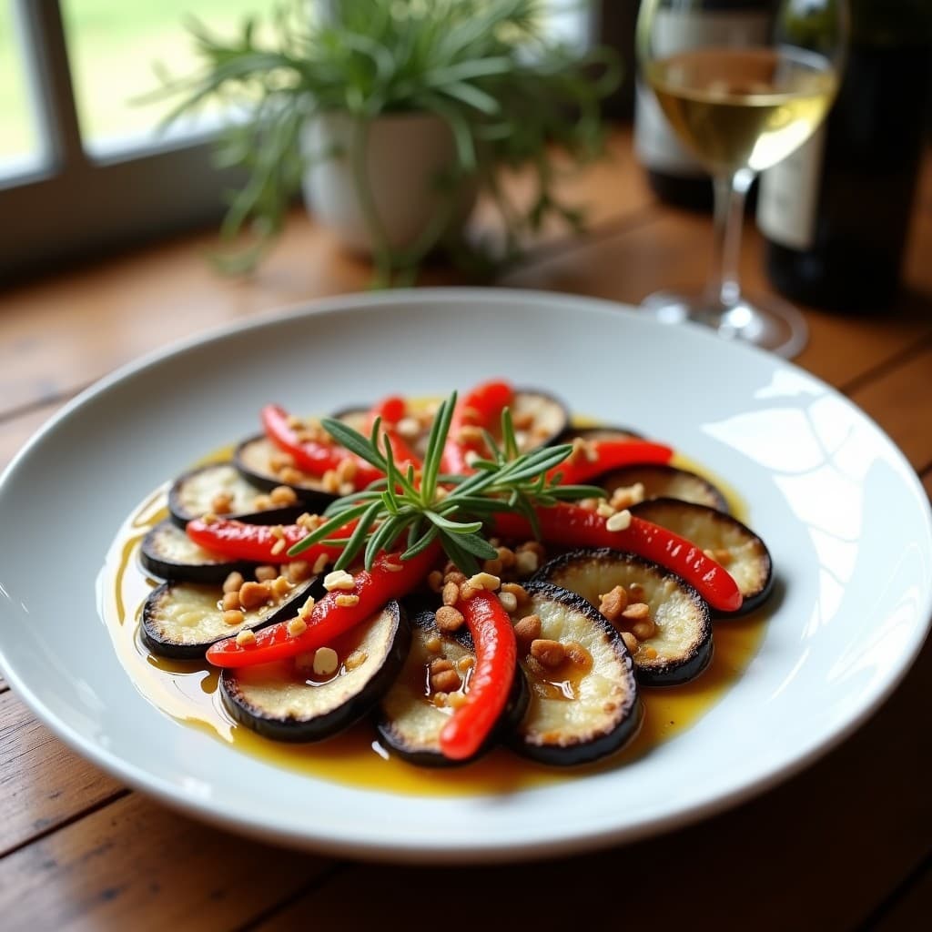 Cehegín de Berenjena y Pimientos Asados con Vinagreta de Miel: Entrante Murciano Vegano