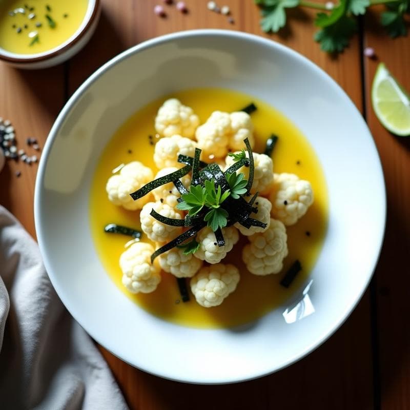 Ceiche de Coliflor y Algas Nori: Receta Vegana Peruano-Japonesa con Leche de Tigre de Limón