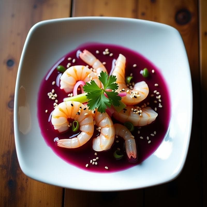 Ceiche de Coral de Litopenaus: Receta Peruana en Escabeche con Leche de Tigre Morada