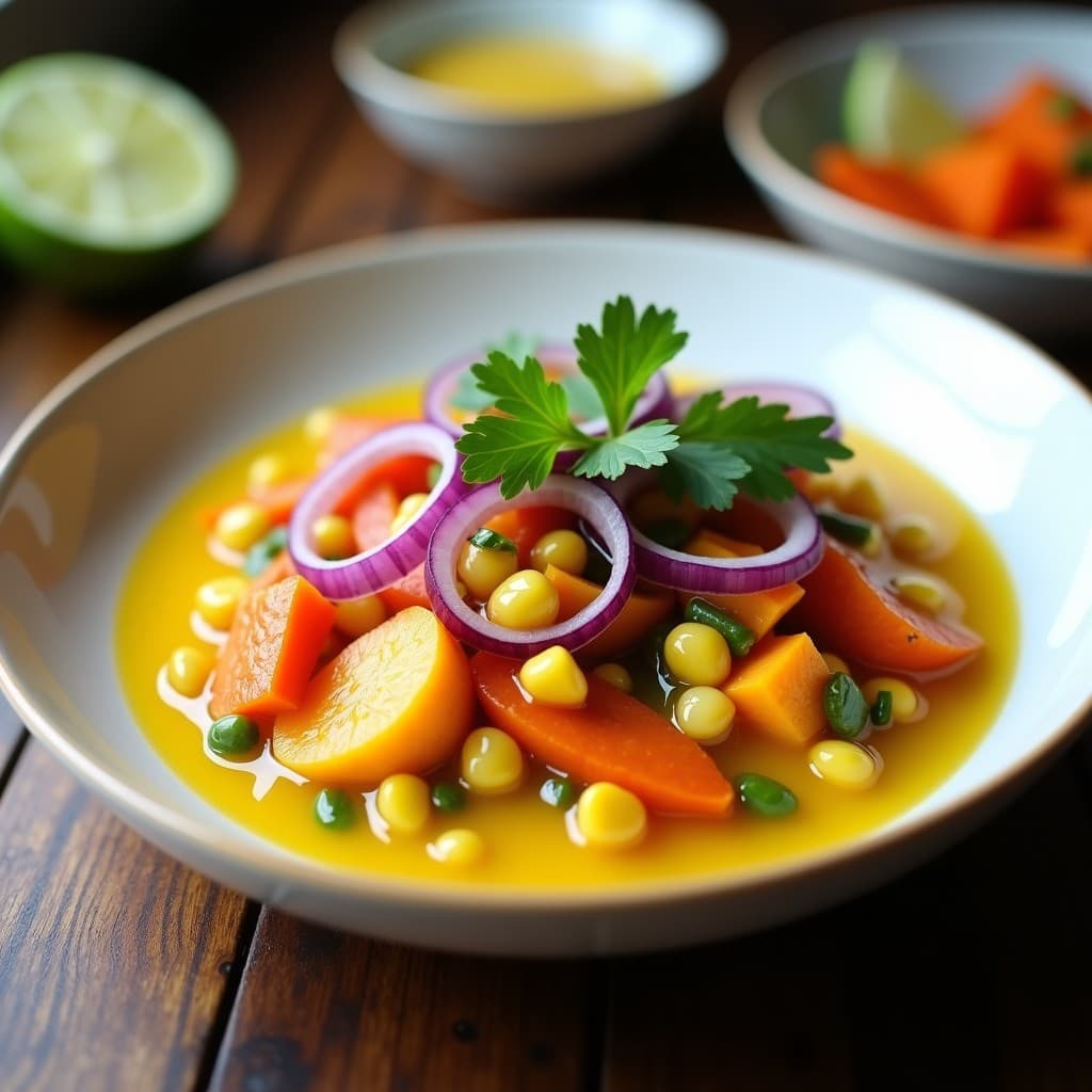 Ceiche de Corazón de Palma y Pimiento Amarillo: Receta Peruana Vegana en 15 Minutos