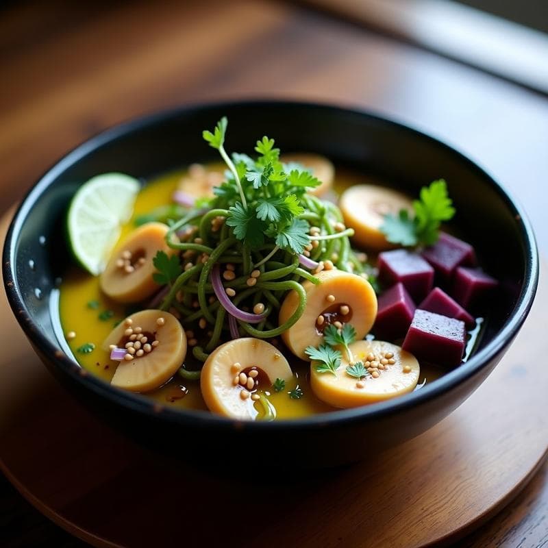 Ceiche de Hongos Shitake y Algas Wakame: Receta Vegana Peruana con Limón y Rocoto