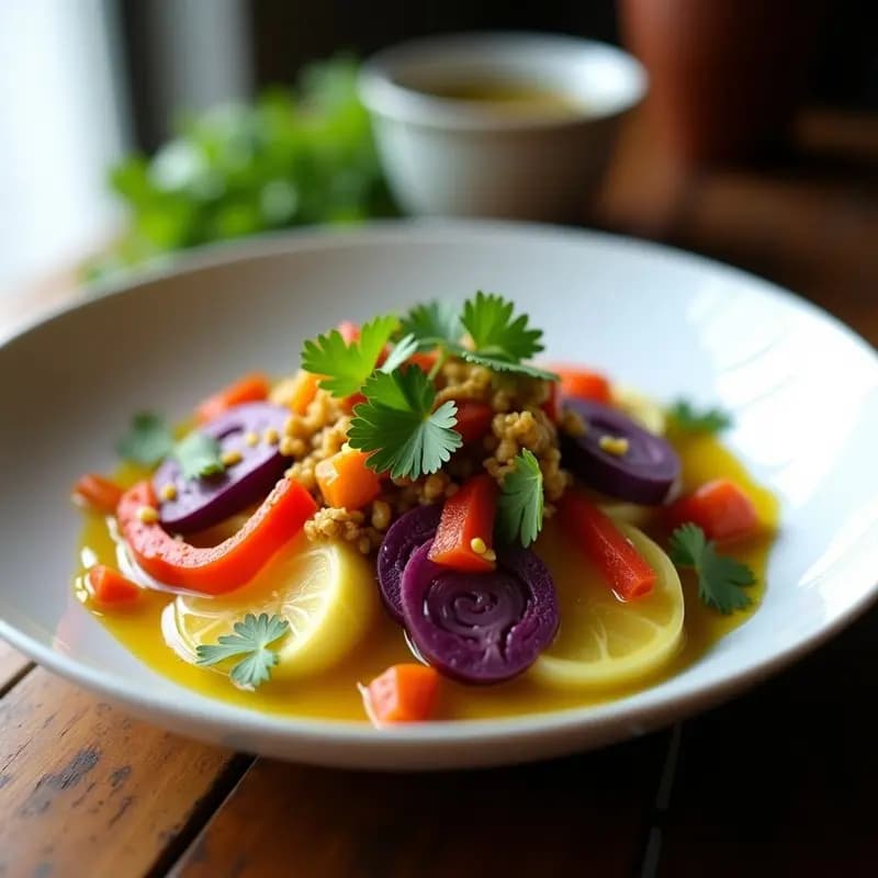 Ceiche de palmito con lechuga morada y vinagreta de maracuyá: Receta Brasileña Vegana