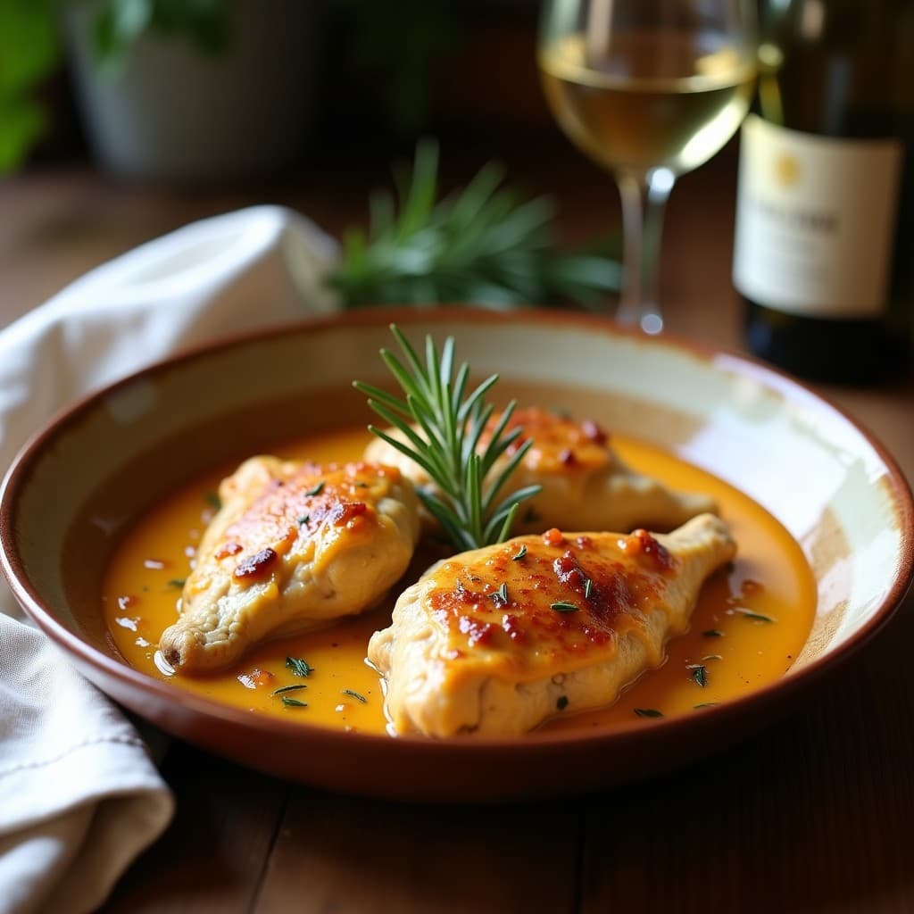 Cesana de Pollo al Vino Blanco y Romero: Receta Italiana en Olla Exprés con Toque Gourmet