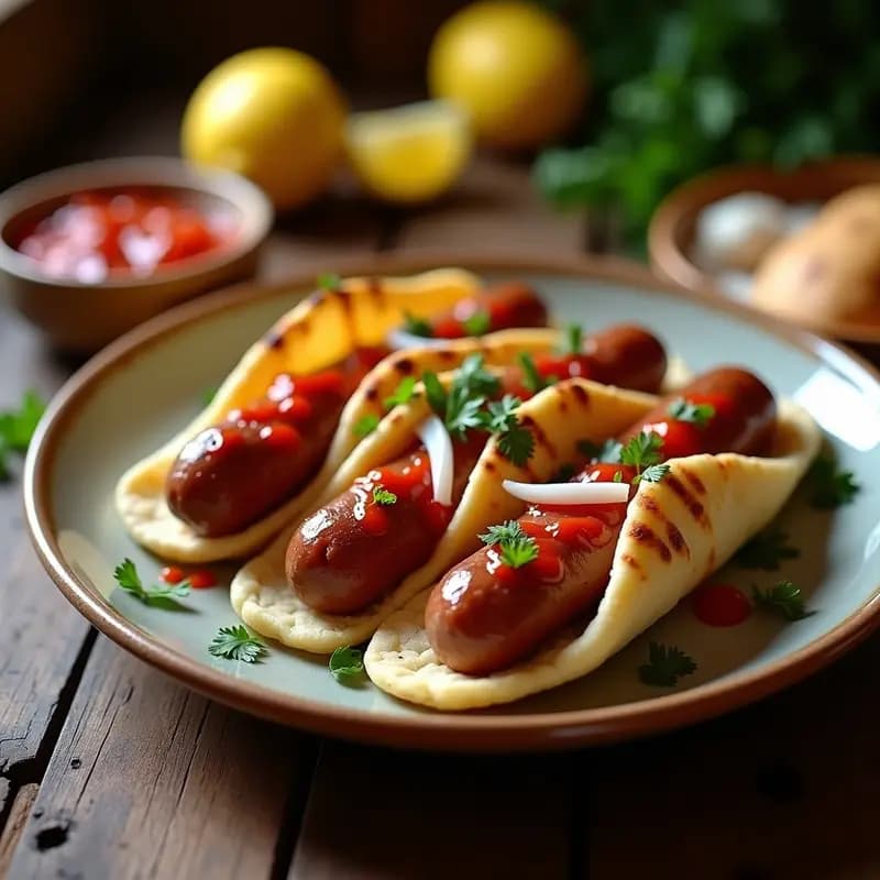 Cevapi Balcánico con Ajvar y Lepinja: Hamburguesas Especiadas a la Parrilla