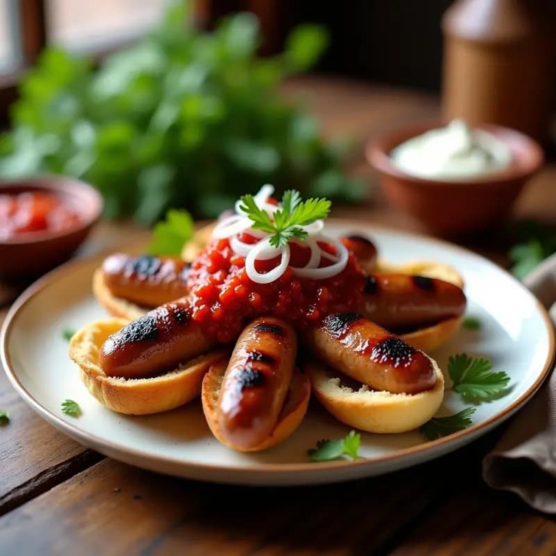 Cevapi Balcánico con Ajvar y Lepinja: Hamburguesa Serbia en Pan Tradicional