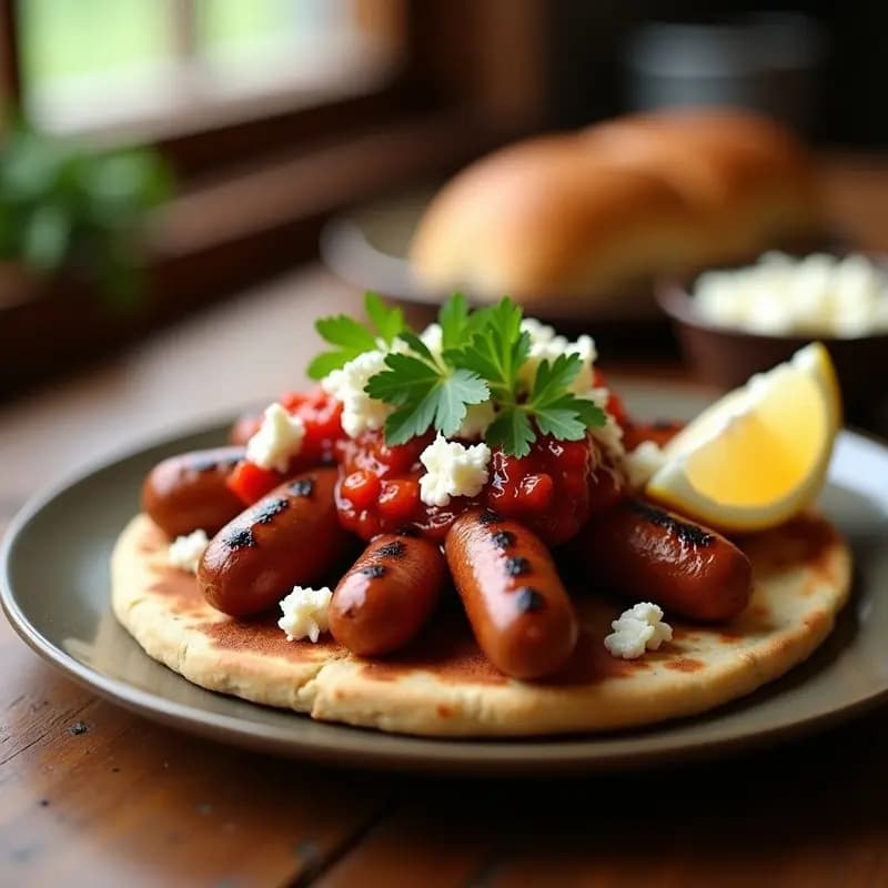 Cevapi Balcánicos con Ajvar y Lebni: Hamburguesas de Carne Especiadas en Pan Pita