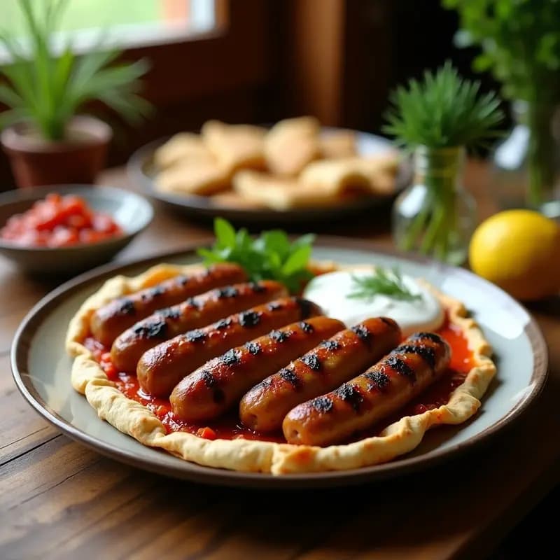 Cevapi de Cordero y Hierbas: Albóndigas Balcánicas en Pan de Pita con Ajvar