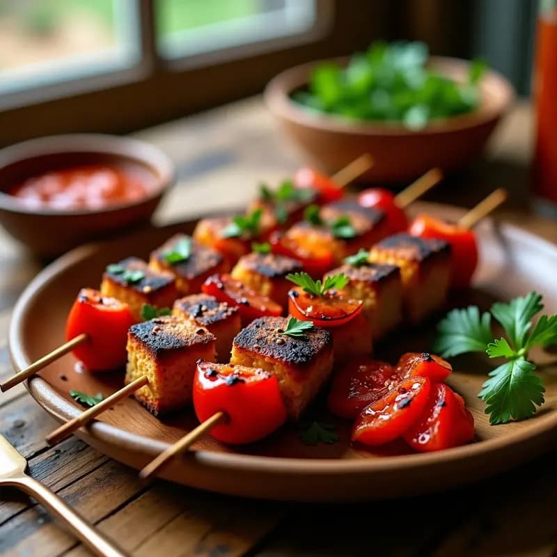 Cevapi Balcanicos de Seitan y Pimentón: Brochetas Sin Carne para Parrilla