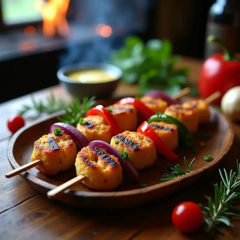Cevapi de Seitán y Pimientos: Brochetas Balcánicas Veganas en Grill