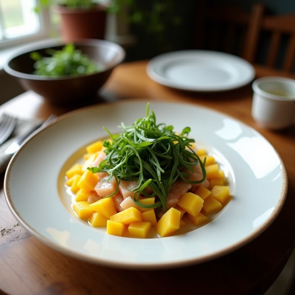 Ceiche de Algas Wakame y Mango con Leche de Coco: Receta Peruana-Japonesa Vegana
