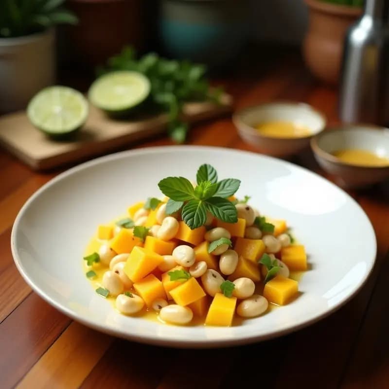 Ceiche de Anacardos y Mango: Receta Vegana Peruana con Leche de Coco y Lima