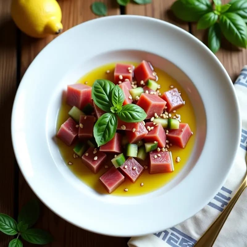 Ceviche de Atún con Aceite de Oliva y Aceitunas Kalamata: Receta Mediterránea Sin Cítricos