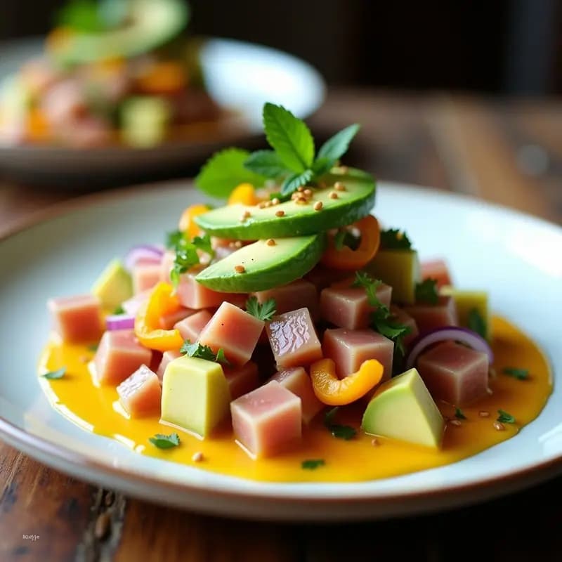 Ceviche de Atún con Aguacate y Salsa de Maracuyá: Receta Influenciada por Perú y Brasil